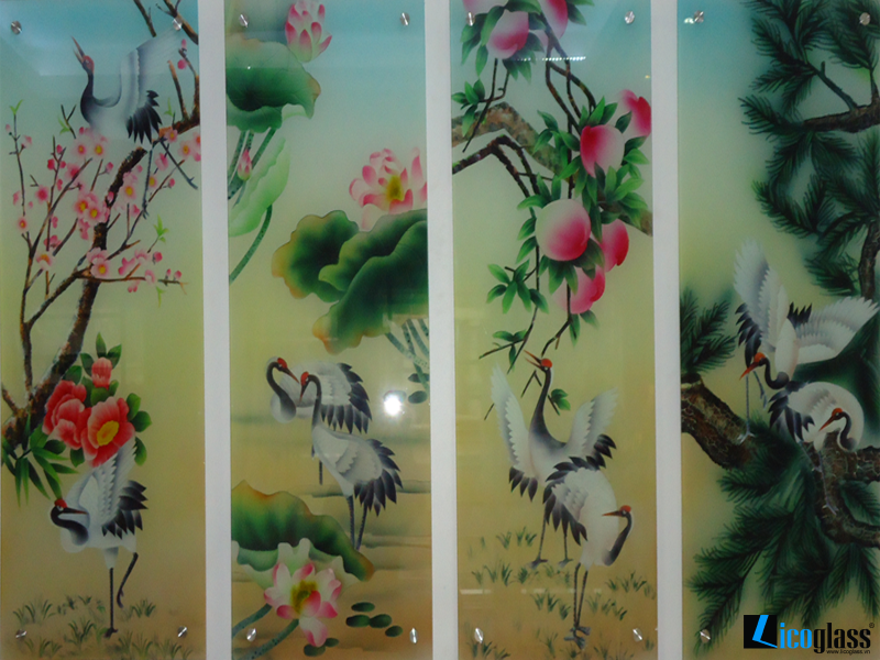Bộ tranh kính tứ quý mẫu đơn - sen - cúc – đào Bộ tranh kính tứ quý mẫu đơn - sen - cúc – đào