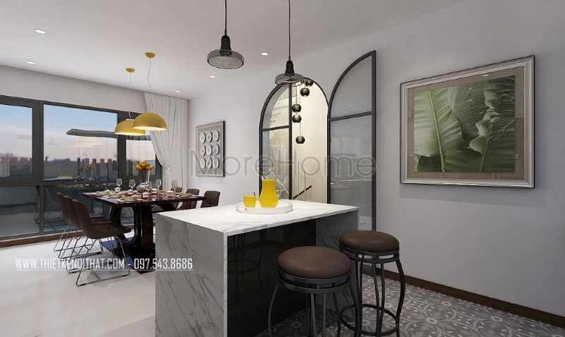 Đá vân mây LG cho bàn đảo phòng bếp hiện đại, đẹp, sang trọng. Thiết kế nội thất