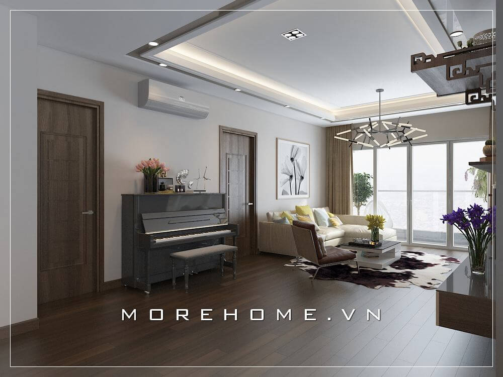 Bố trí phòng khách chung cư có đàn piano trang trí theo phong cách hiện đại, đẹp. Thiết kế nội thất