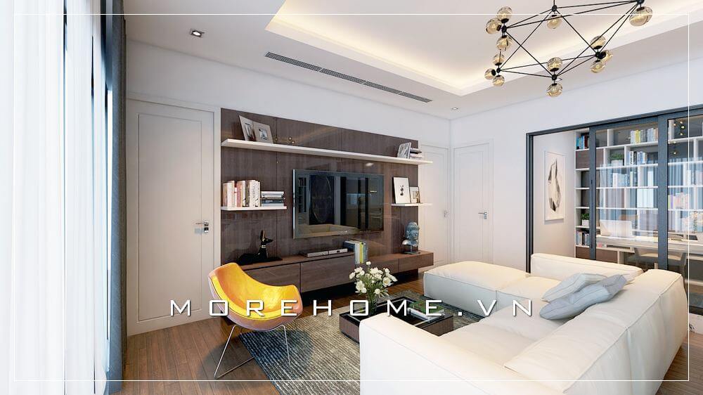 Thiết kế hiện đại tạo vẻ đẹp sang trọng cho căn hộ chung cư gam trắng. Thiết kế nội thất