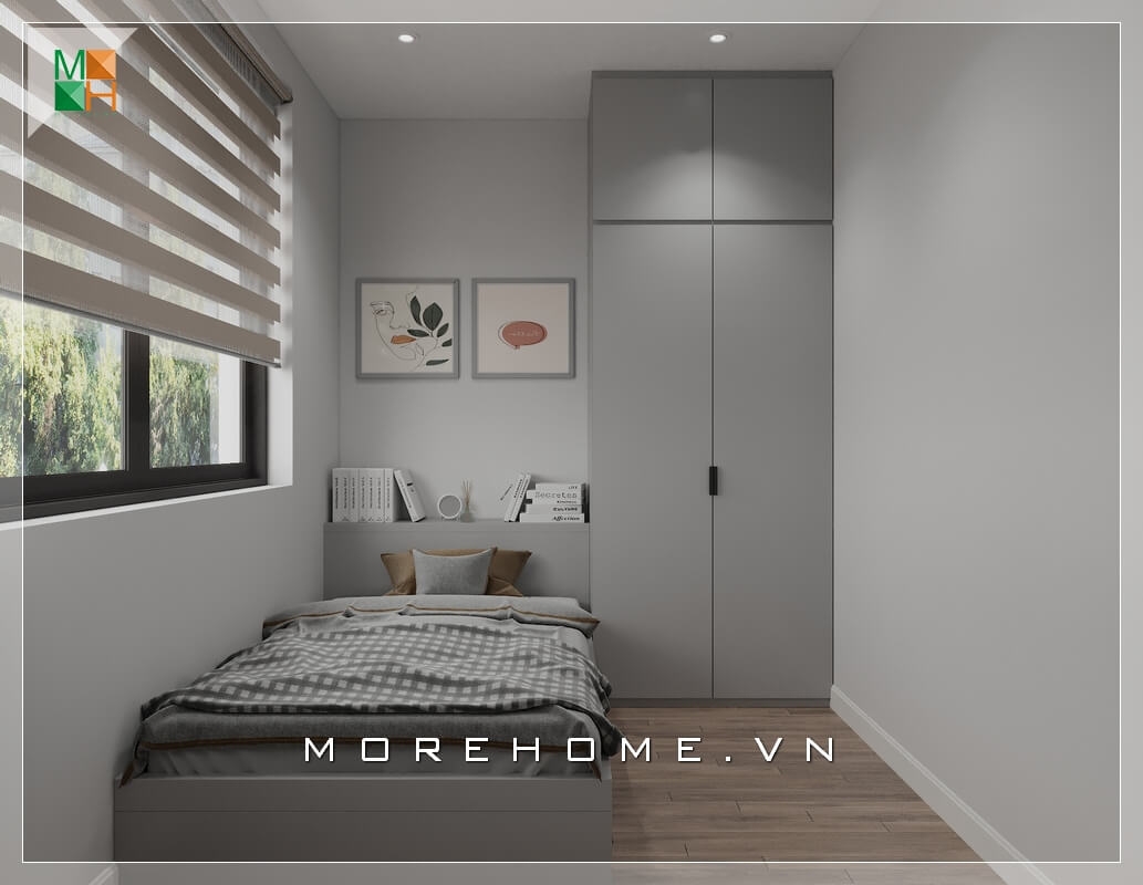 Vẻ đẹp hiện đại thoáng đãng của thiết kế phòng ngủ chung cư nhỏ với tone lạnh chủ đạo nhẹ nhàng tinh tế đầy cuốn hút. Thiết kế nội thất