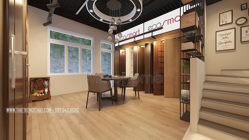 Trang trí nội thất showroom sử dụng đồ nội thất hiện đại kết hợp tranh treo tường độc đáo mang đến không gian trưng bày lí tưởng Thiết kế nội thất