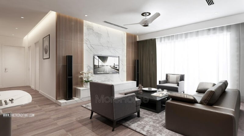 Bộ sofa bọc da được coi là điểm nhấn hoàn hảo cho không gian phòng khách ấn tượng hơn Thiết kế nội thất