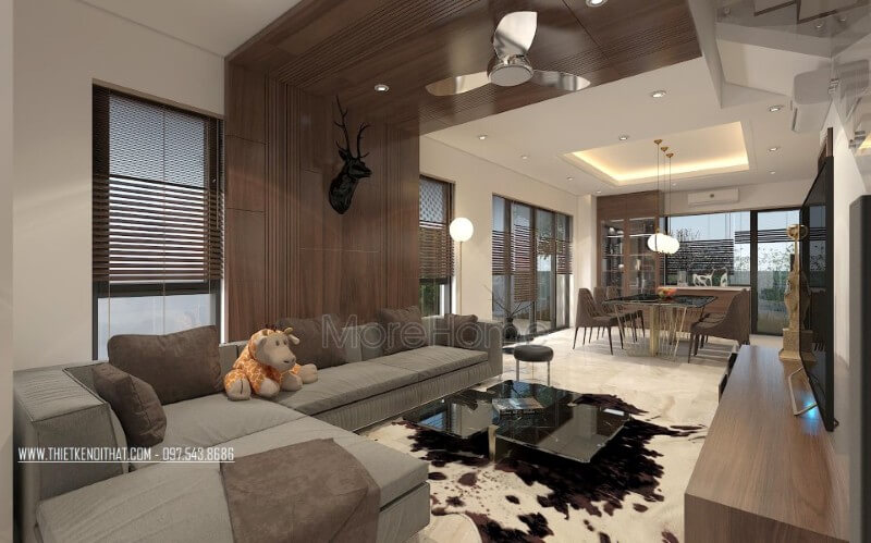 Bộ sofa hiện đại vừa khít không gian, gợi mở một không gian thiết kế nội thất phòng khách biệt thự gọn gàng, ngăn nắp Thiết kế nội thất
