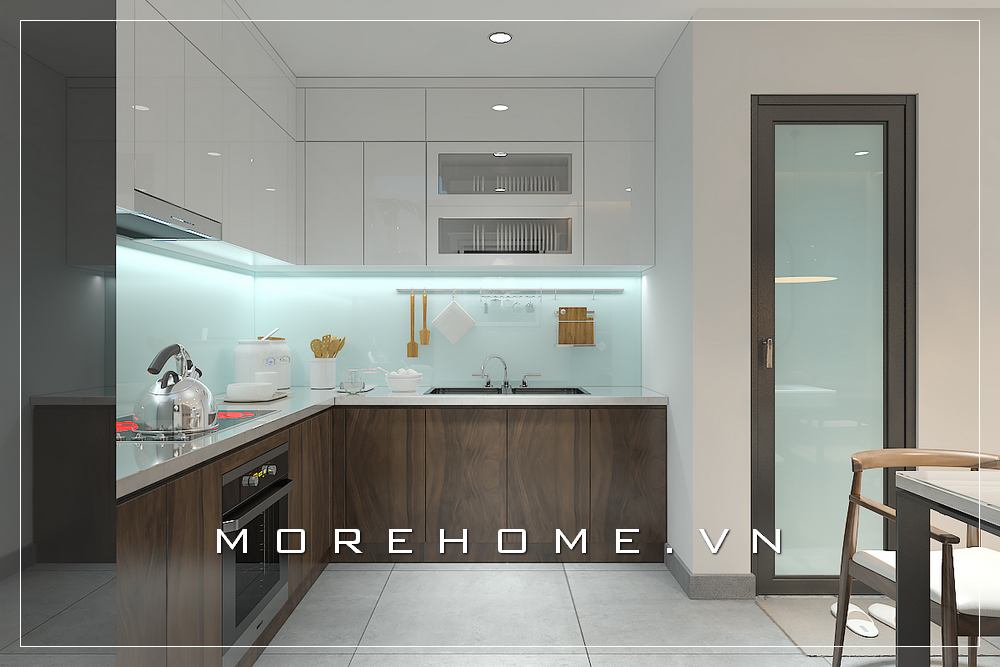 Mẫu tủ bếp chữ L màu trắng hiện đại cho phòng bếp đẹp Tủ bếp hiện đại,tủ bếp đẹp hiện đại, tủ bếp An Cường