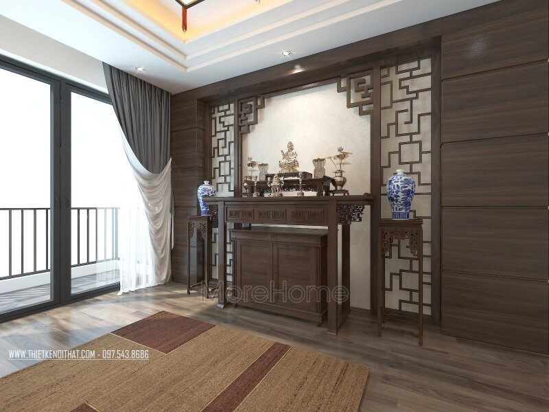 Thiết kế nội thất gỗ tự nhiên cho phòng thờ vừa hiện đại vừa sang trọng đẳng cấp