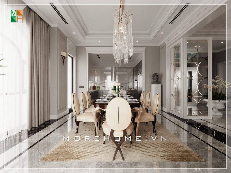 Thiết kế nội thất không gian phòng ăn tân cổ điển đẹp, sang trọng cho biệt thự, nhà phố, chung cư cao cấp.