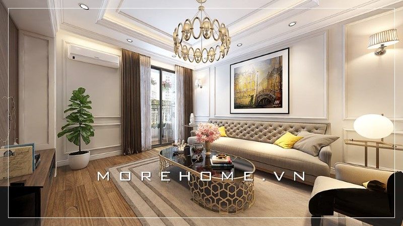 Đẹp, sang trọng và tiện nghi là những phản hồi tích cực đến từ phía người tiêu dùng với mẫu thiết kế phòng khách chung cư hiện đại ấn tượng của Morehome.