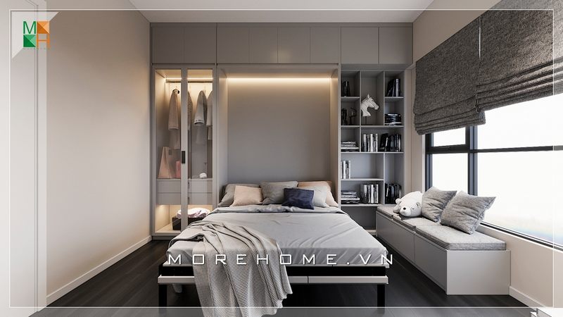 Thiết kế phòng ngủ thông minh với mẫu tủ quần áo liền giường đẹp, lựa chọn hoàn hảo để tăng độ thông thoáng cho phòng ngủ hiện đại nhà chung cư.