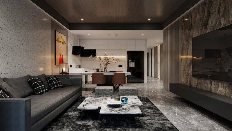 Đá ốp tường phòng khách đầy mới lạ