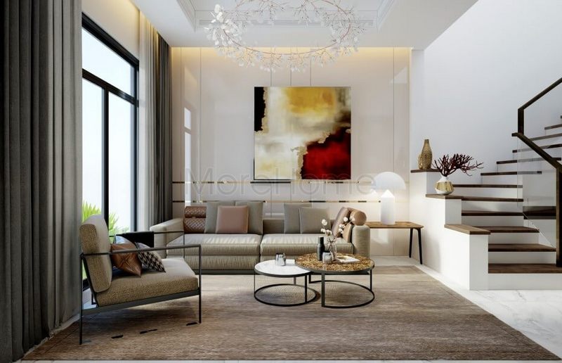 Mẫu sofa phòng khách hiện đại bọc vải cho thiết kế nội thất nhà phố Lake View Hồ Chí Minh