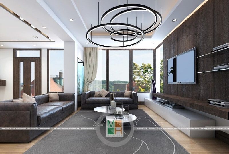 Bộ sofa bọc da màu đen cao cấp mang đến sự sang trọng cho phòng khách chung cư