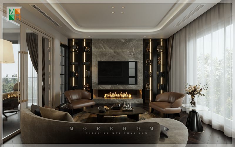 Sofa cong bọc nỉ màu xám sử dụng thoải mái tiện lợi mang thẩm mỹ cao cho không gian.