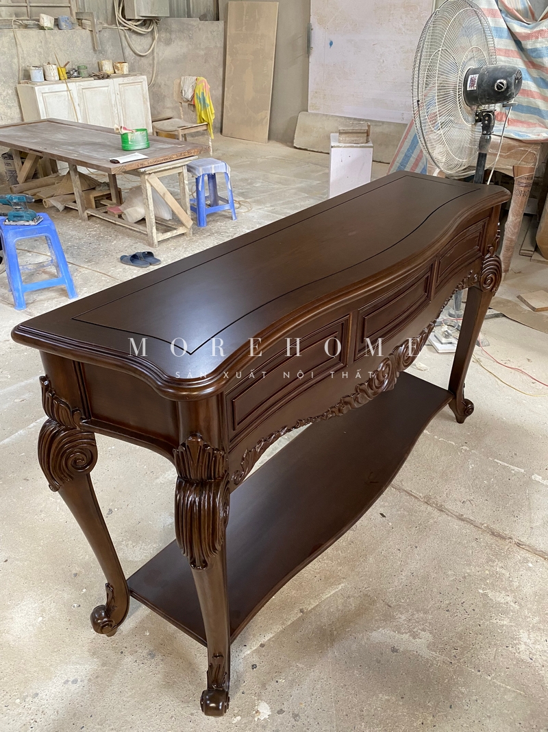 Bàn Console gỗ tự nhiên Tần bì sơn giả óc chó sang trọng cho biệt thự, nhà phố, chung cư cao cấp