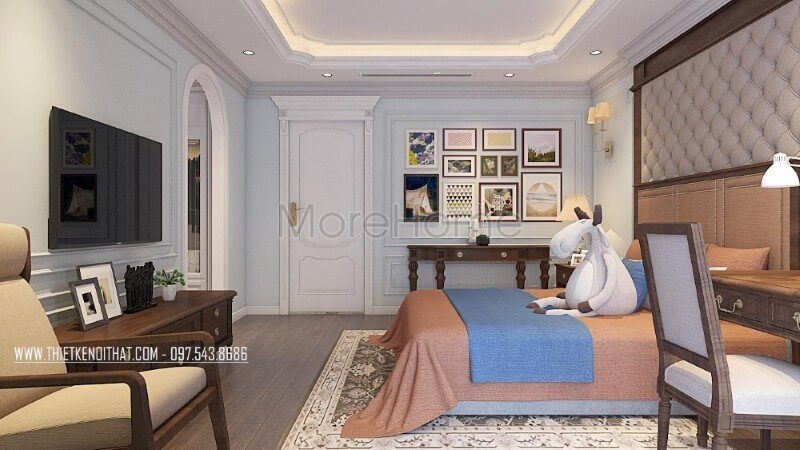 .
Sử dụng các vật liệu nhẹ như gỗ và kính cường lực, thiết kế nội thất phòng ngủ biệt thự phong cách tân cổ điển có thể tạo ra một không gian tinh tế và nhẹ nhàng.